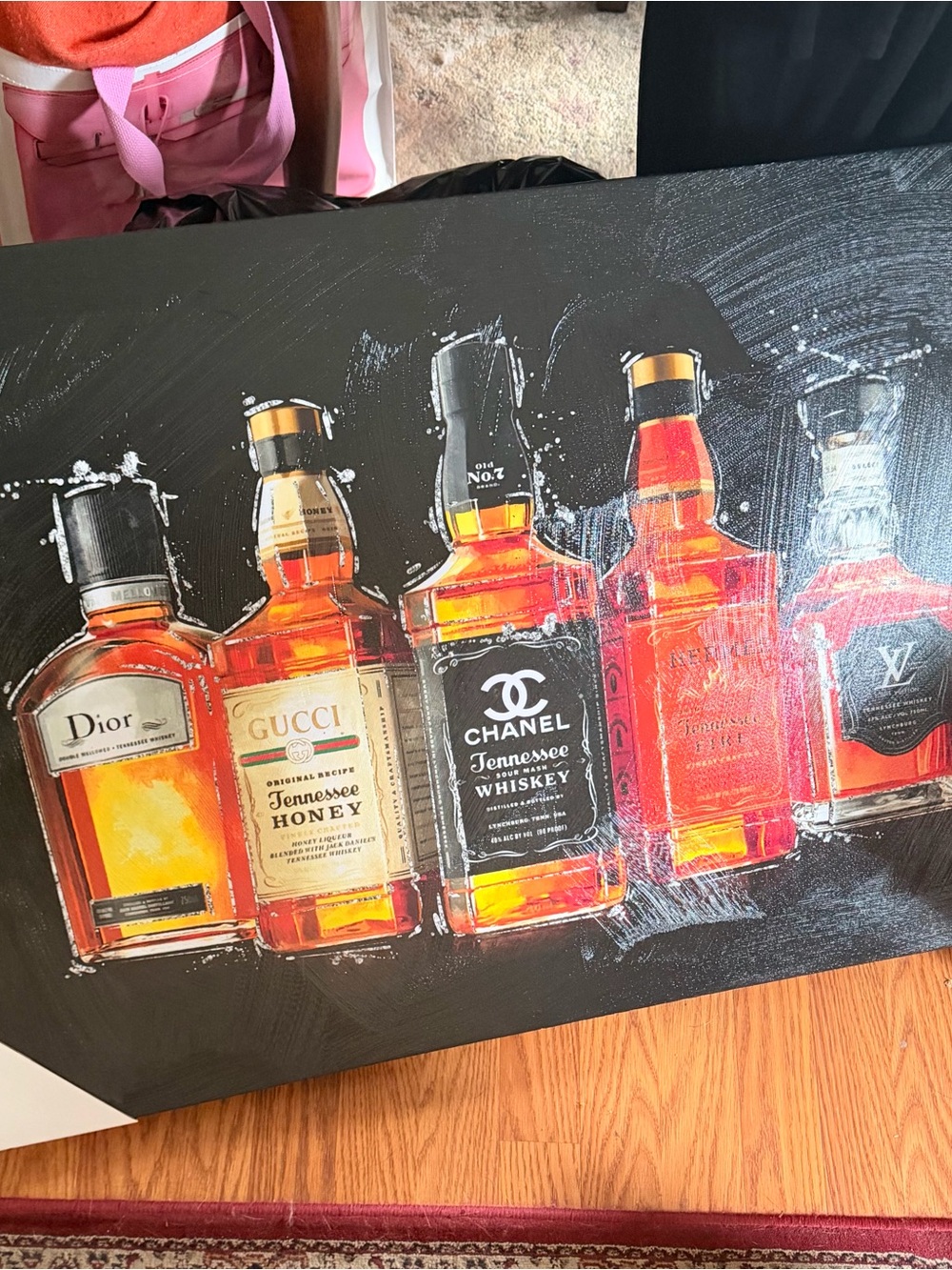 Designer Logo Whiskey Bottle Canvas Art - Black Background